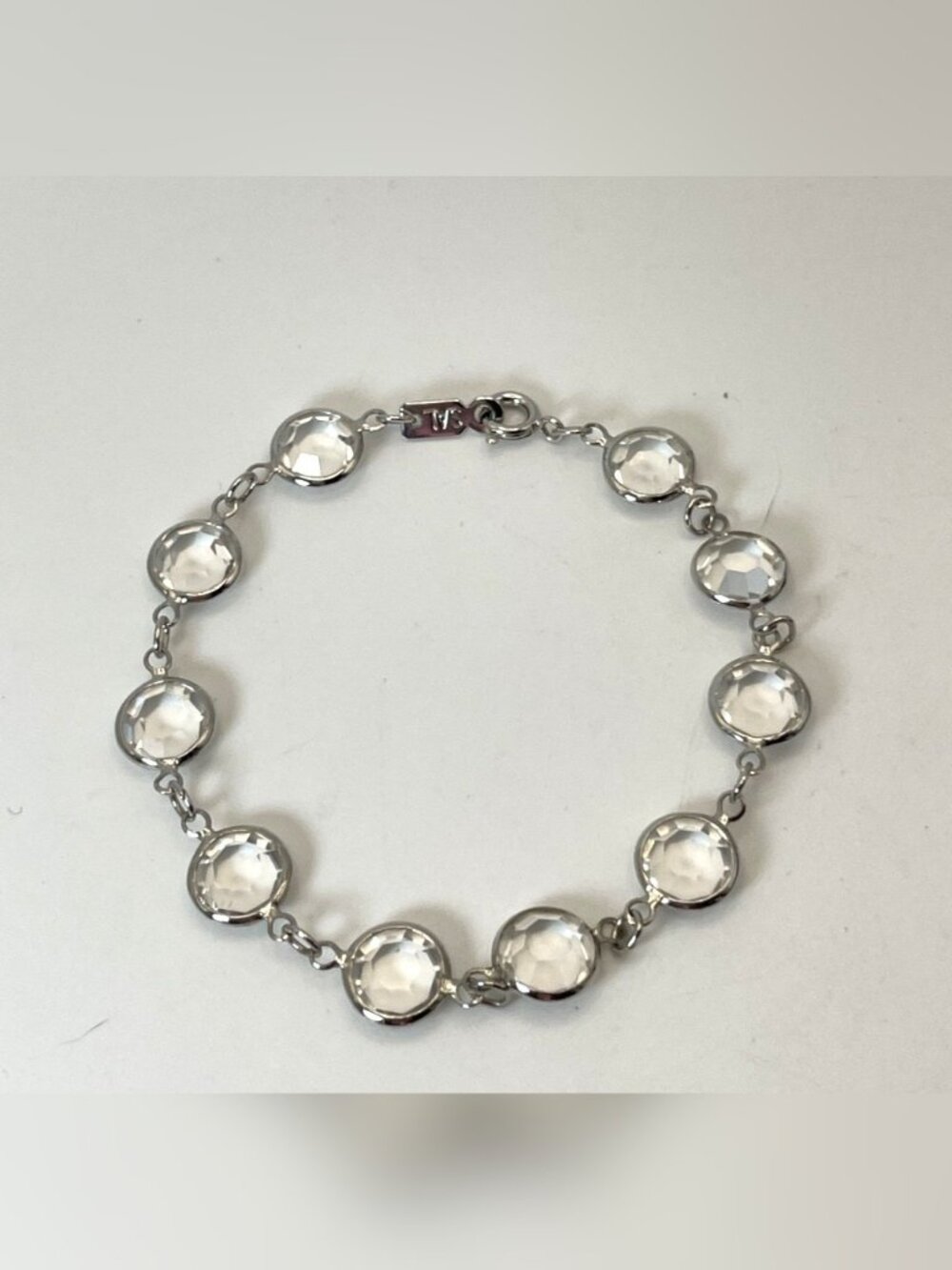 Vintage Swarovski SAL Clear Crystal Bezel Link Bracelet Silver Tone 7"